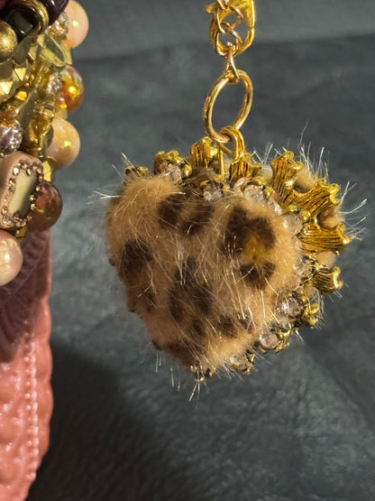Fuzzy Leopard Heart Charm