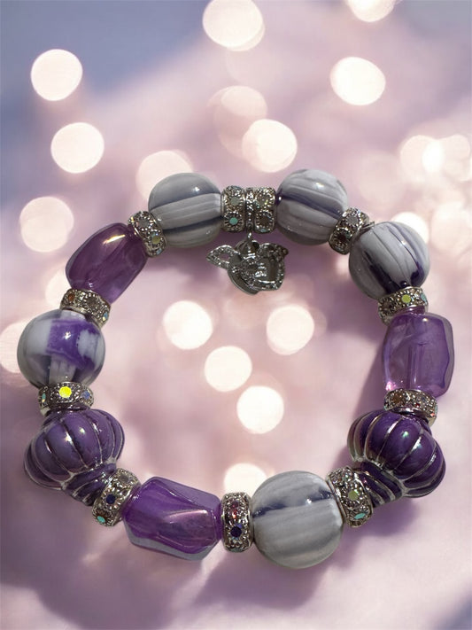 Purple Marble Rhinestone Acrylic Bracelet