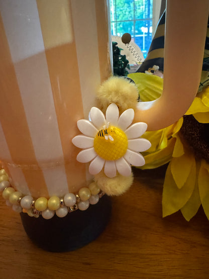 Blue and white flower Bow, Bracelet Stack and Handle Ring